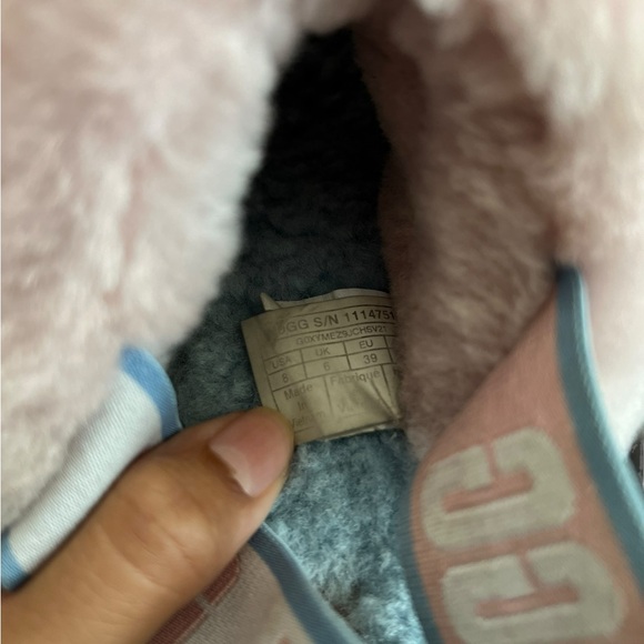 UGG Pastel Fluff Yeah Furry Pride Slingback Striped Pink Blue Slippers Sandals - Picture 6 of 12